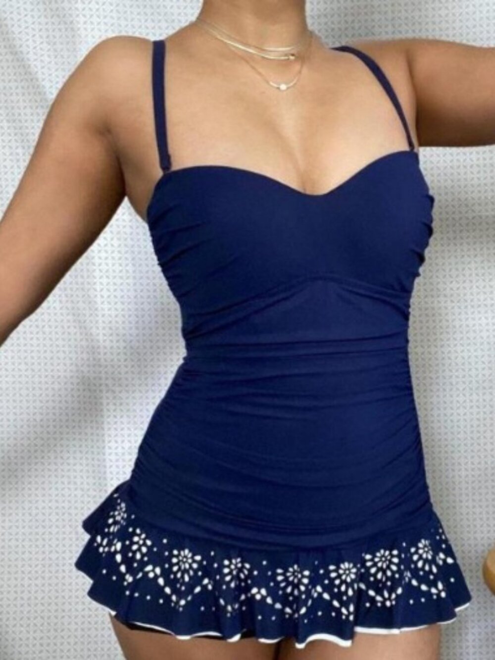 Profile by Gottex Nave Swimdress with Laser Cut Out Ruffle Skirt Sz 10